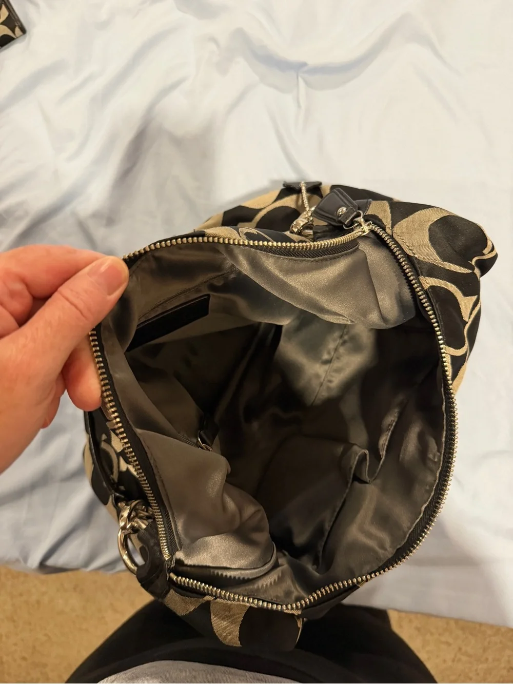 Coach Signature Hobo Bag in Khaki and Black
